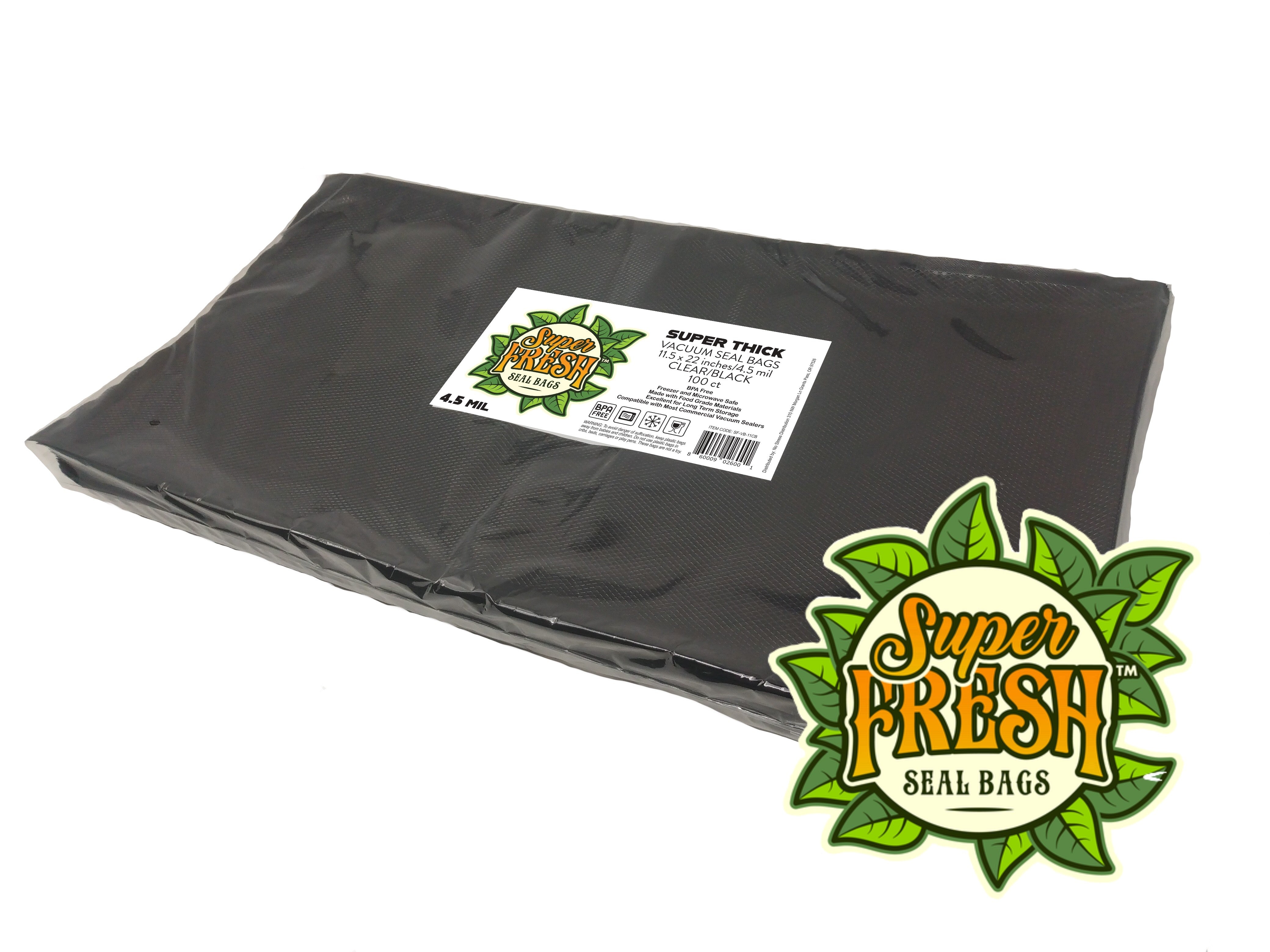 Super Fresh CLEAR/BLACK Vacuum Seal Bags 11.5"x22" 4.5mil 100 pack