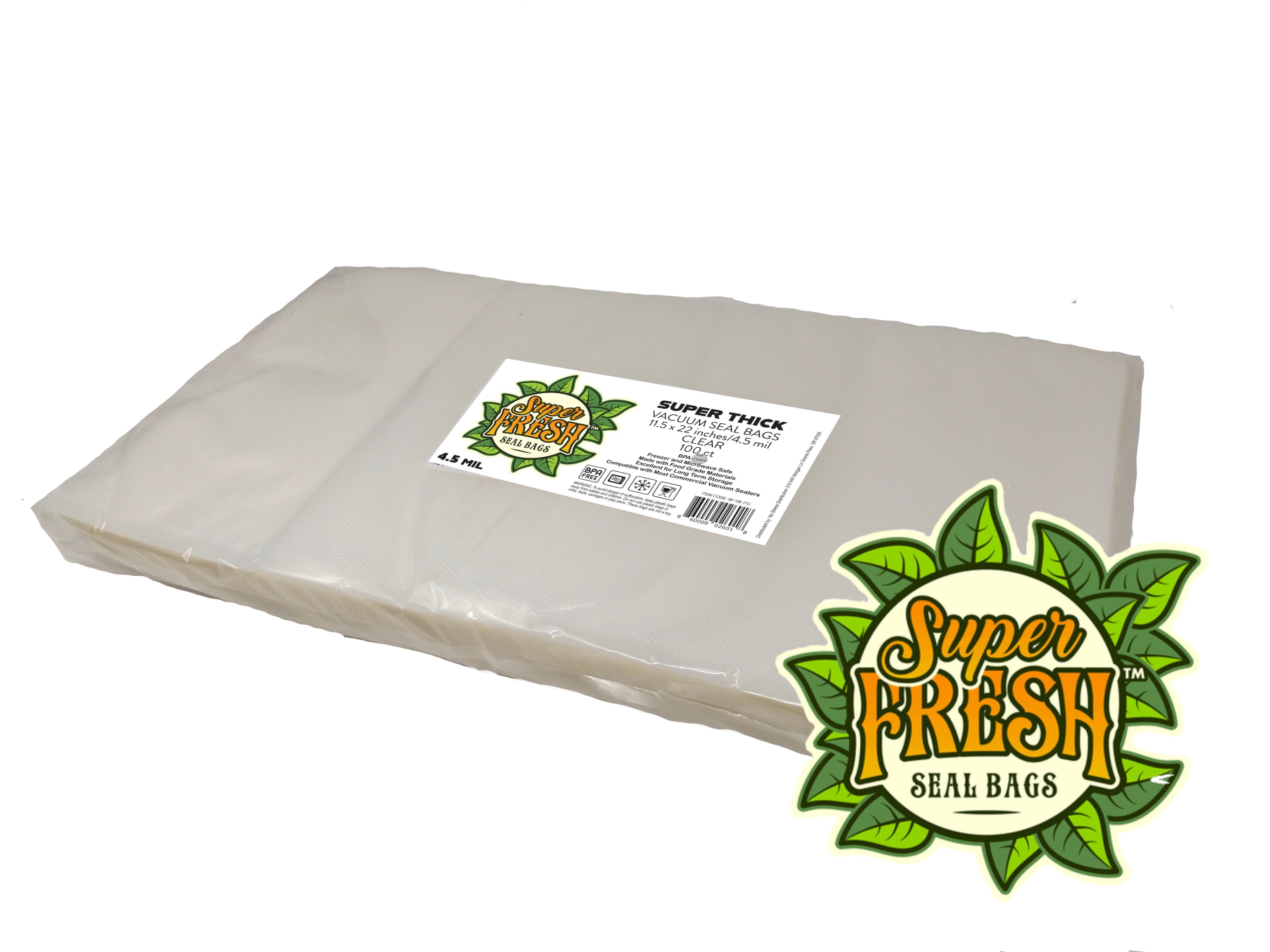 Super Fresh CLEAR Vacuum Seal Bags 11.5"x22" 4.5mil 100 pack