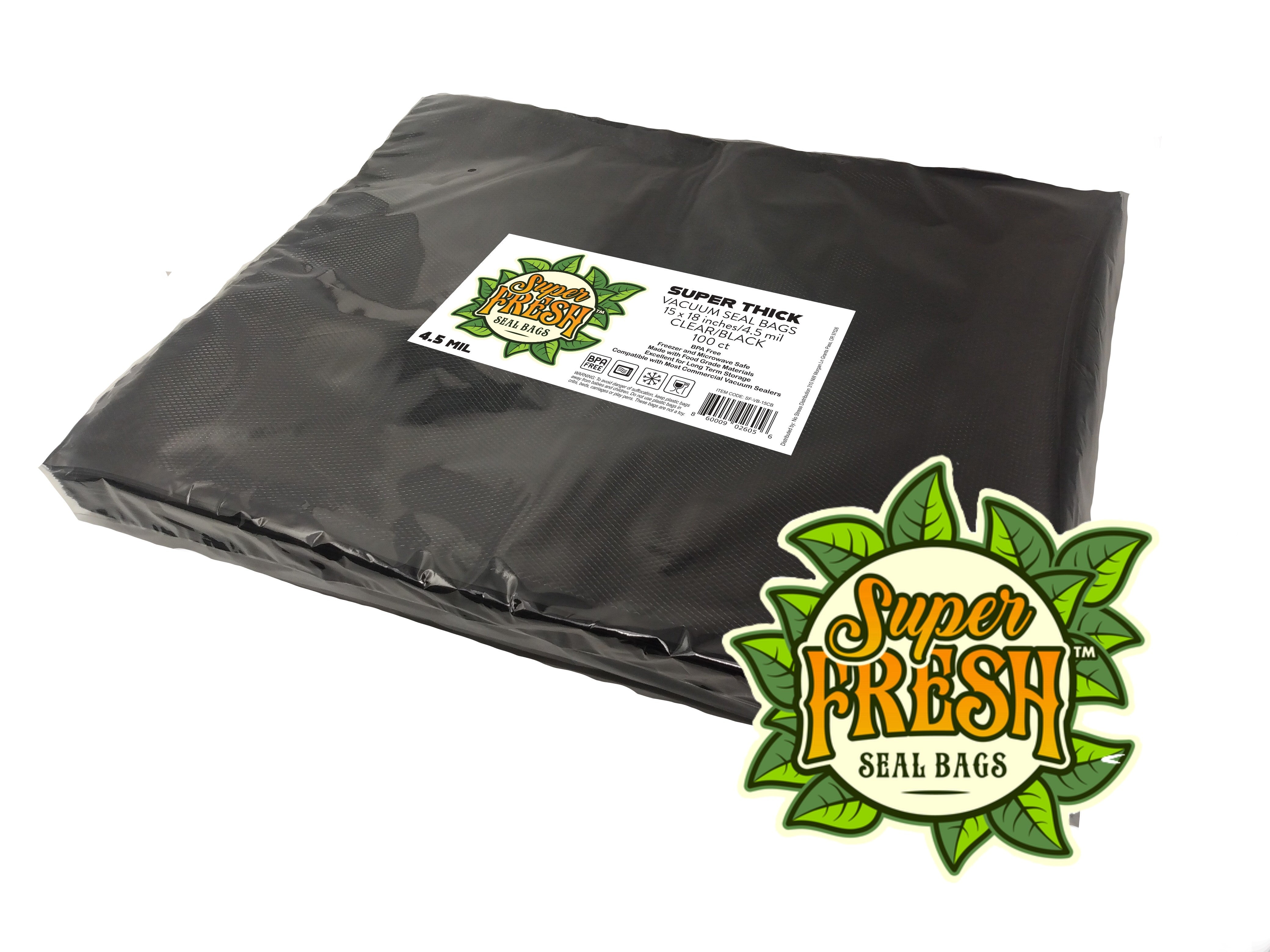 Super Fresh CLEAR/BLACK Vacuum Seal Bags 15"x18" 4.5mil 100 pack *25% Off for October*