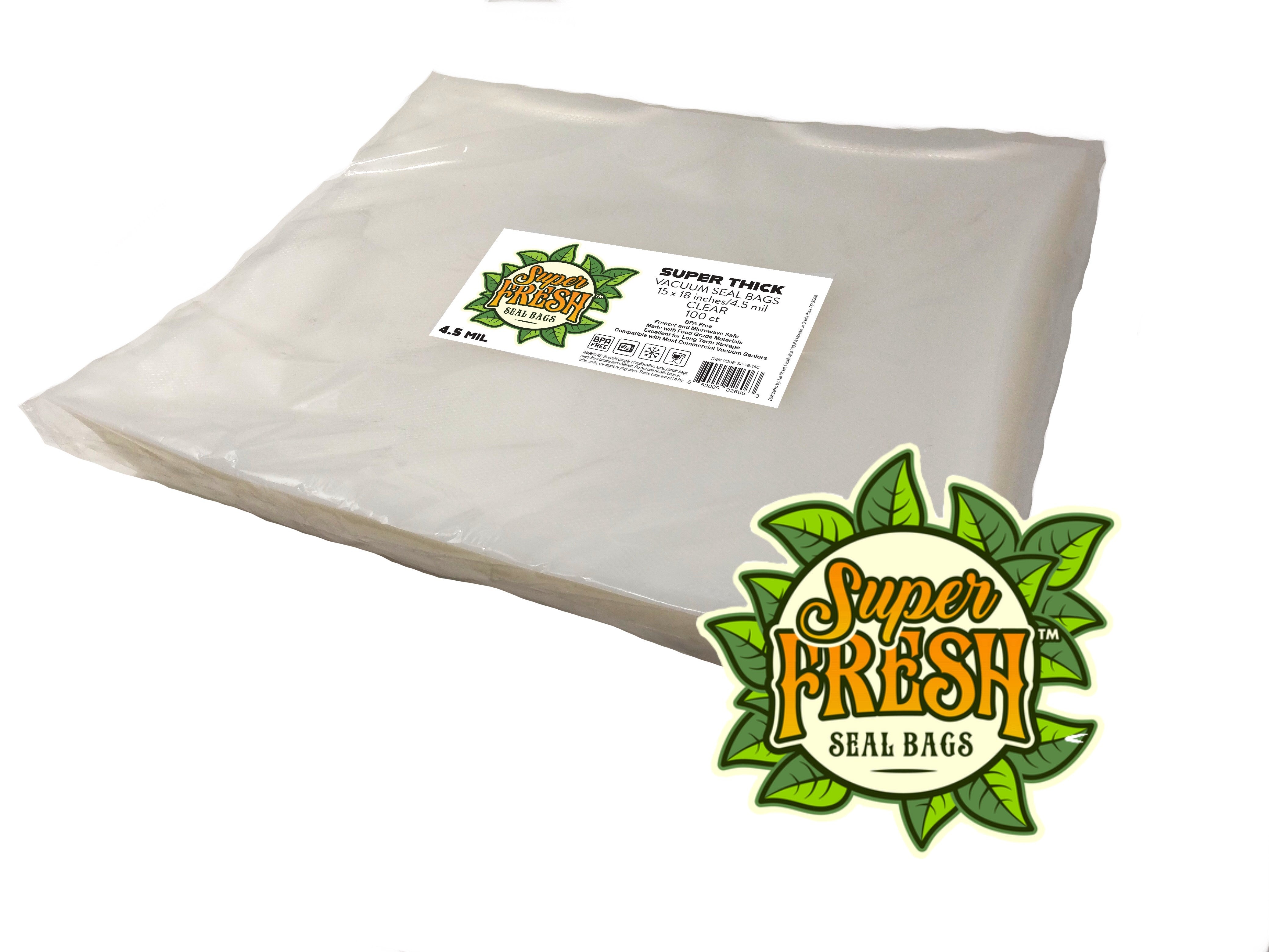 Super Fresh CLEAR Vacuum Seal Bags 15"x18" 4.5mil 100 pack