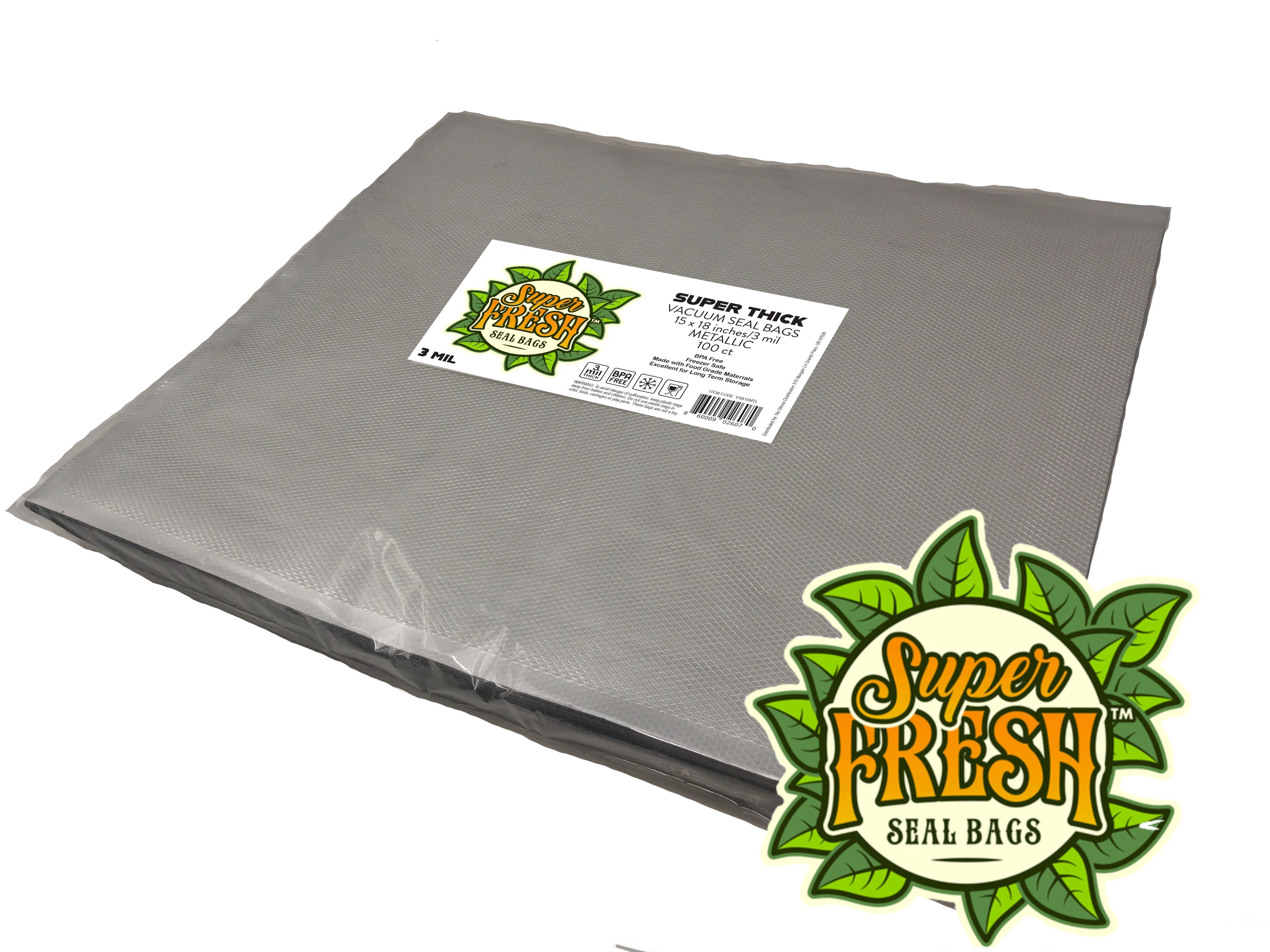 Super Fresh Metallic Vacuum Seal Bags 15"x18" 4.5mil 100 pack