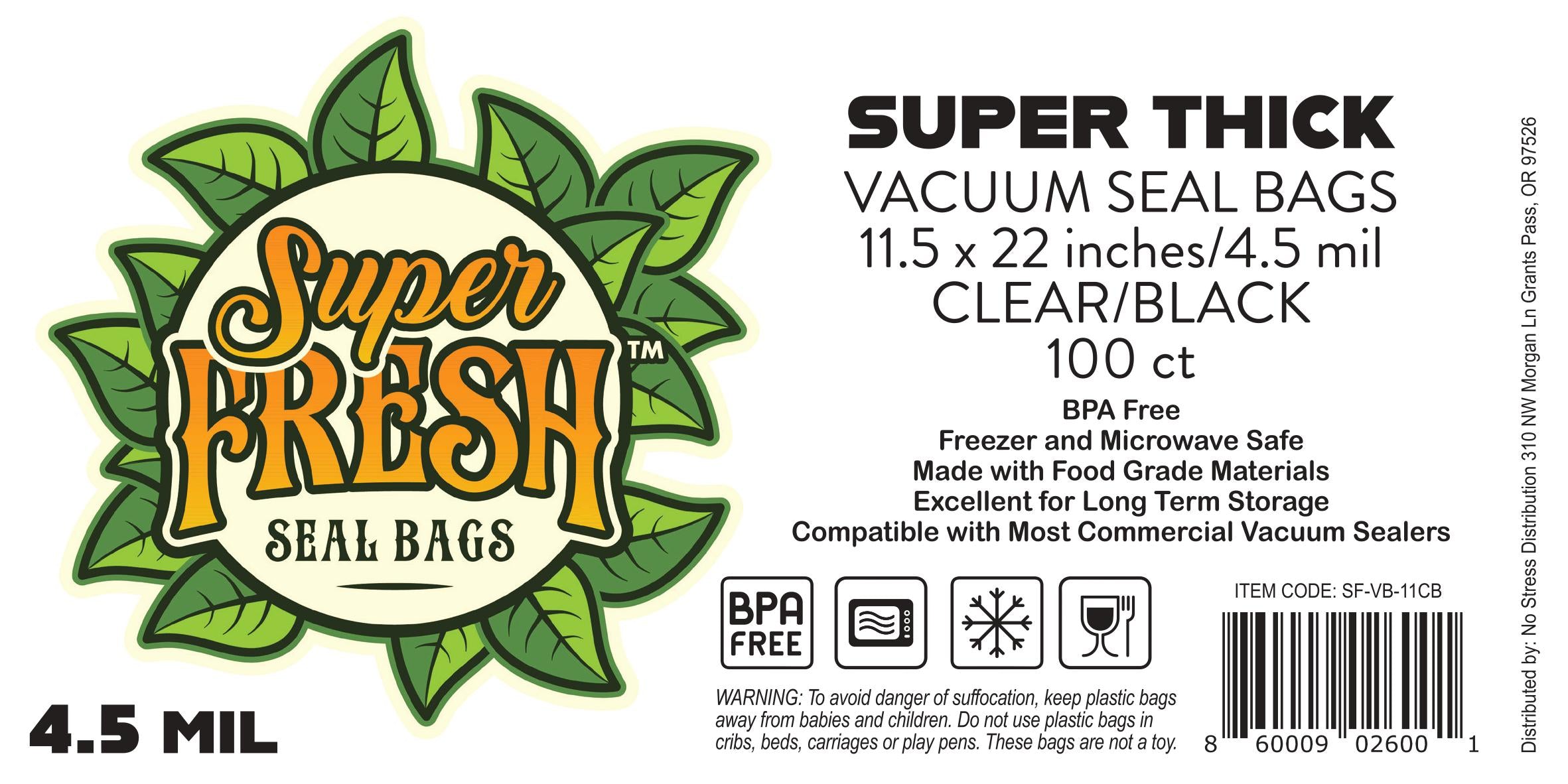 Super Fresh CLEAR/BLACK Vacuum Seal Bags 11.5